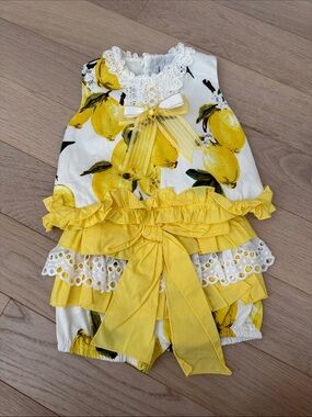 Yellow Lemon Ruffle Kids Matching Set with Bow